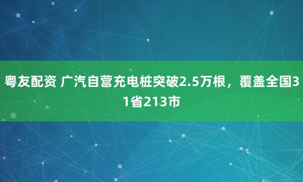 粤友配资 广汽自营充电桩突破2.5万根，覆盖全国31省213市